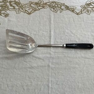 Vintage Ekco Stainless Steel Slotted Spatula Flipper Black Handle Made in USA